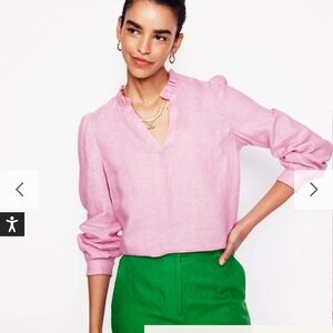 Boden Pink Ruffle V-Neck Blouse NWT. No I Will Not Take Out Of Package